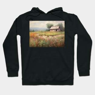 Old House in Meadow Flowers Hoodie